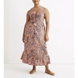 Madewell Dress Women's 8 Lace-Up Ruffle-Hem Midi Bali Blooms Sleeveless Festival